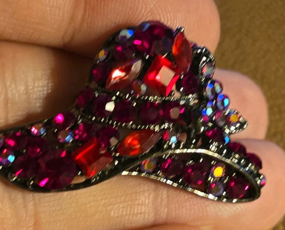Vintage Pin Brooch Jewelry Red Hat Society Rhinestones Marquise Square Round